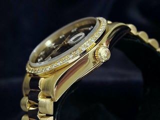 Mens Rolex Day - Date President 18k Gold Watch Black Diamond Dial & Bezel 18038 3