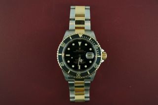 Men ' s Rolex Submariner 16613T Two - Tone Black Dial & Bezel Oyster Band Year 2008 2