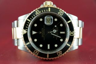 Men ' s Rolex Submariner 16613T Two - Tone Black Dial & Bezel Oyster Band Year 2008 5