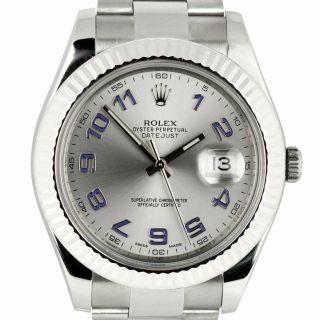 2017 Rolex Datejust Ii 41mm 116334 Gray Arabic Fluted Steel Oyster Watch