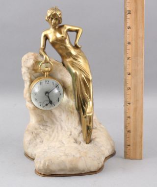 Antique Gold Gilt Bronze Nude Woman Sculpture & Marble Pocket Watch Holder