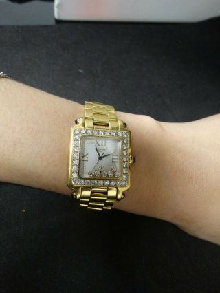 18K Gold Chopard Happy Sport Square Medium Watch with Diamonds 10