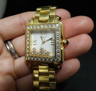 18K Gold Chopard Happy Sport Square Medium Watch with Diamonds 12