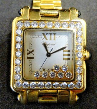 18k Gold Chopard Happy Sport Square Medium Watch With Diamonds