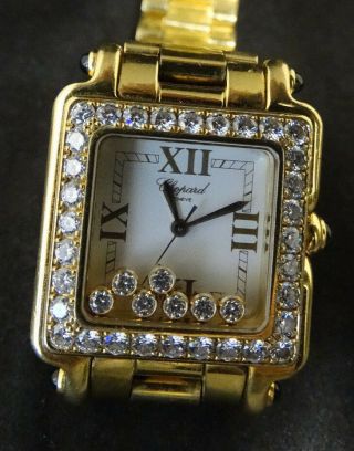 18K Gold Chopard Happy Sport Square Medium Watch with Diamonds 2