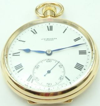 Antique 9ct Gold 15 Jewel Pocket Watch.  J W Benson London In Good Order.