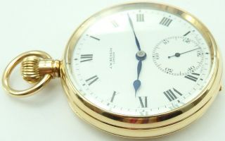 Antique 9ct gold 15 jewel pocket watch.  J W Benson London In Good Order. 3