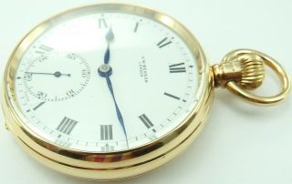 Antique 9ct gold 15 jewel pocket watch.  J W Benson London In Good Order. 4