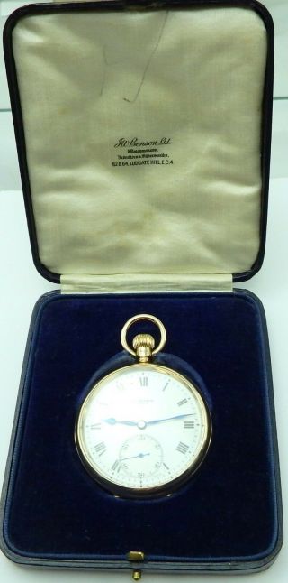 Antique 9ct gold 15 jewel pocket watch.  J W Benson London In Good Order. 7