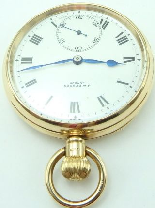 Antique 9ct gold 15 jewel pocket watch.  J W Benson London In Good Order. 9