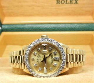 Rolex 18k Solid Yellow Gold President Diamond Bezel Dial 26mm Ladies Watch