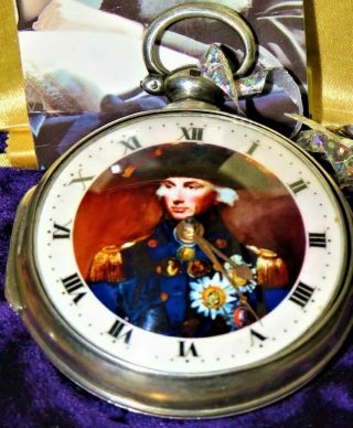 Museum Antique Georgian Silver Pair Case Verge Fusee Watch Admiral Nelson Dial