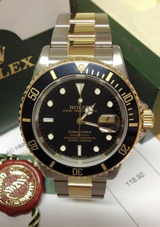 Rolex Submariner Date 16613 Bicolour Black Dial Box And Paperwork 2005 Serviced