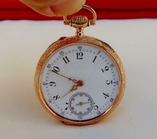 Antique 1912 18 K Solid Gold Swiss Pocket Watch 15 Jewels Dial - Runs