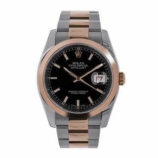 Rolex Datejust 36 Stainless Steel And Rose Gold Black Index Dial 36mm Watch