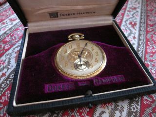Dueber - Hampden 14k Solid Gold 17 Jewel Open Face Pocket Watch Size 12s Orig.  Box