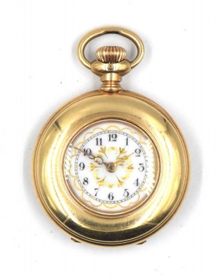Antique Waltham Pocket Watch Fancy Dial Diamond Ruby Enamel Hummingbird 14k Gold