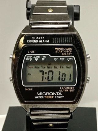 Vintage Micronta Ceramic Coat 1982 Eta Men’s Digital Chronograph Watch Running