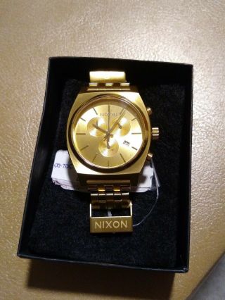 Nixon A045511 Time Teller Timeteller All Gold Dial Stainless Steel Watch