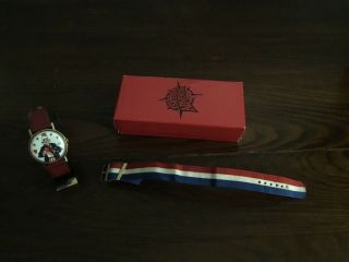 Vintage Uncle Sam Wind Up Vote Watch W/leather & Red White & Blue Band