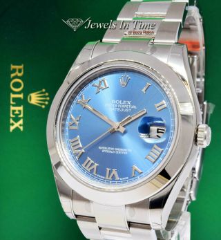 Rolex Datejust Ii Steel Blue Roman Dial Mens 41mm Watch Box/papers 116300