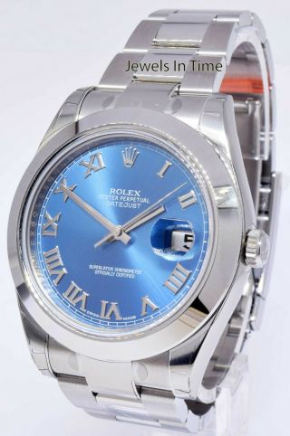 Rolex Datejust II Steel Blue Roman Dial Mens 41mm Watch Box/Papers 116300 2