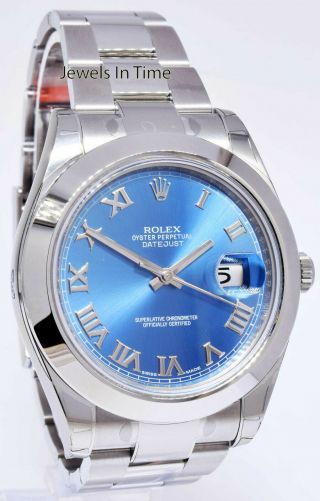 Rolex Datejust II Steel Blue Roman Dial Mens 41mm Watch Box/Papers 116300 3