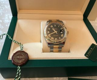 Rolex 116333 Date Just Ii Two Tone Black Dial With Gold Roman Numerals