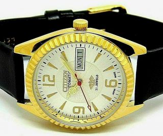 Citizen Automatic Men Gold Plated Day/date Silver Dial Vintage Japan Watch Run