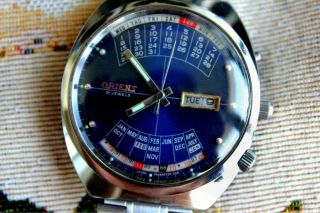 Vintage Japan Automatic Watch Orient College Multi - Year Calendar Blue Dial