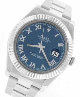 Rolex Datejust Ii 2 41mm Blue Azzurro Roman 116334 Stainless 18k Gold Watch