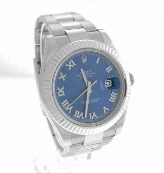 Rolex Datejust II 2 41MM Blue Azzurro Roman 116334 Stainless 18K Gold Watch 3