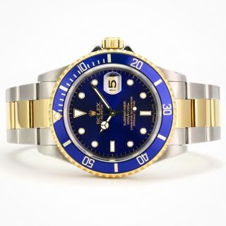 Rolex Watch Men ' s 40mm Submariner 16613 18K Gold and Steel Blue Insert and Dial 10