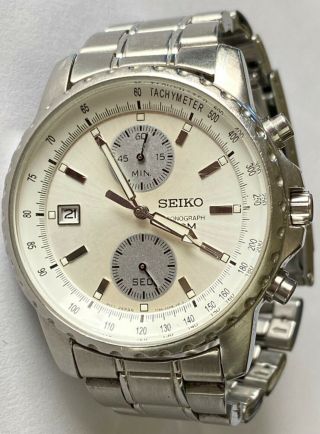 Vintage Mens Seiko Chronograph Quartz Watch 7t94 - 0ah0