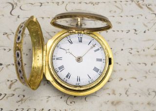 British ENAMEL PAINTING REPEATER Gold PAIR CASE Verge Fusee Antique Pocket Watch 12