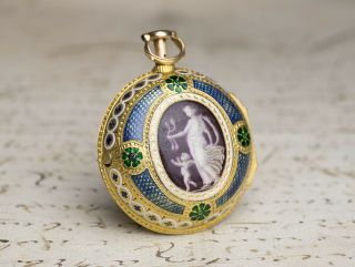 British ENAMEL PAINTING REPEATER Gold PAIR CASE Verge Fusee Antique Pocket Watch 2