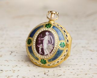 British ENAMEL PAINTING REPEATER Gold PAIR CASE Verge Fusee Antique Pocket Watch 3