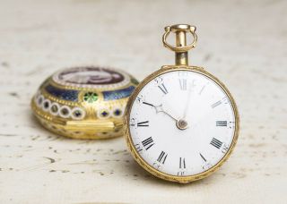 British ENAMEL PAINTING REPEATER Gold PAIR CASE Verge Fusee Antique Pocket Watch 5