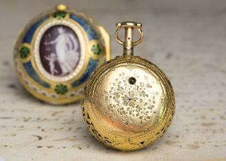British ENAMEL PAINTING REPEATER Gold PAIR CASE Verge Fusee Antique Pocket Watch 6