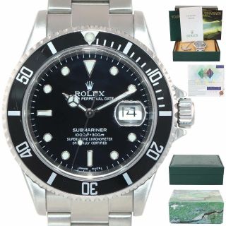 Papers 2004 Rolex Submariner Date 16610 No Holes Steel Watch Pre - Ceramic Watch