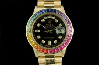 Rolex Men ' s Day - Date 18038 18K Yellow Gold Black Diamond Dial with Rainbow Bezel 3