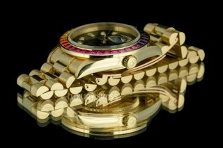 Rolex Men ' s Day - Date 18038 18K Yellow Gold Black Diamond Dial with Rainbow Bezel 6