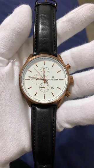 Vincero Chrono S - Rose Gold With Black Leather Straps