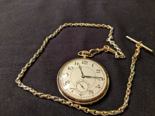 Antique Pocket Watch Solid 9k Gold (2) Tone White And Yellow And Chain Unbranded