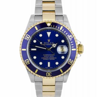 2002 Unpolished Rolex Submariner Date Two - Tone Gold Stainless Blue 40mm 16613