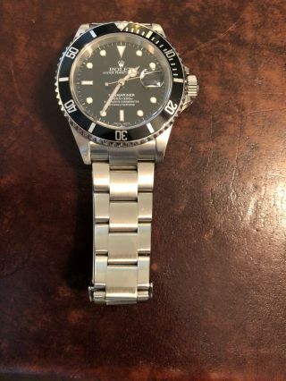 Men ' s Rolex Submariner Stainless Steel Watch Date Sub Black Dial & Bezel 16610 5