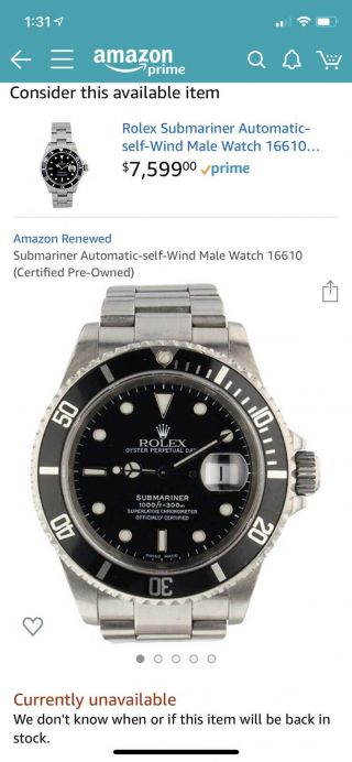 Men ' s Rolex Submariner Stainless Steel Watch Date Sub Black Dial & Bezel 16610 6