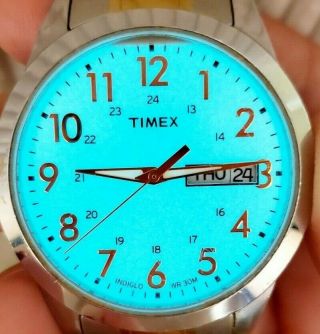 Timex Indiglo Wr30m Silver/gold Tone Stainless Men 