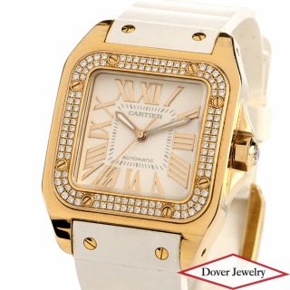 Cartier Santos 100 Diamond 18K Rose Gold Rubber Ladies Watch NR $30,  350.  00 3