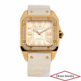 Cartier Santos 100 Diamond 18K Rose Gold Rubber Ladies Watch NR $30,  350.  00 4